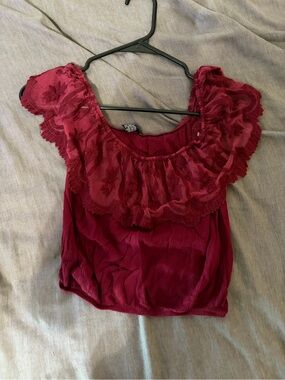 Rue21 Burgundy Floral Lace Ruffle Tank Top